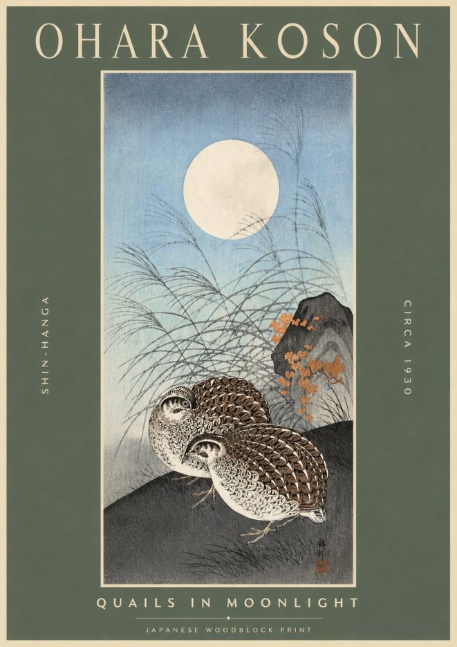 Ohara Koson Quails in Moonlight No2 - Affiche