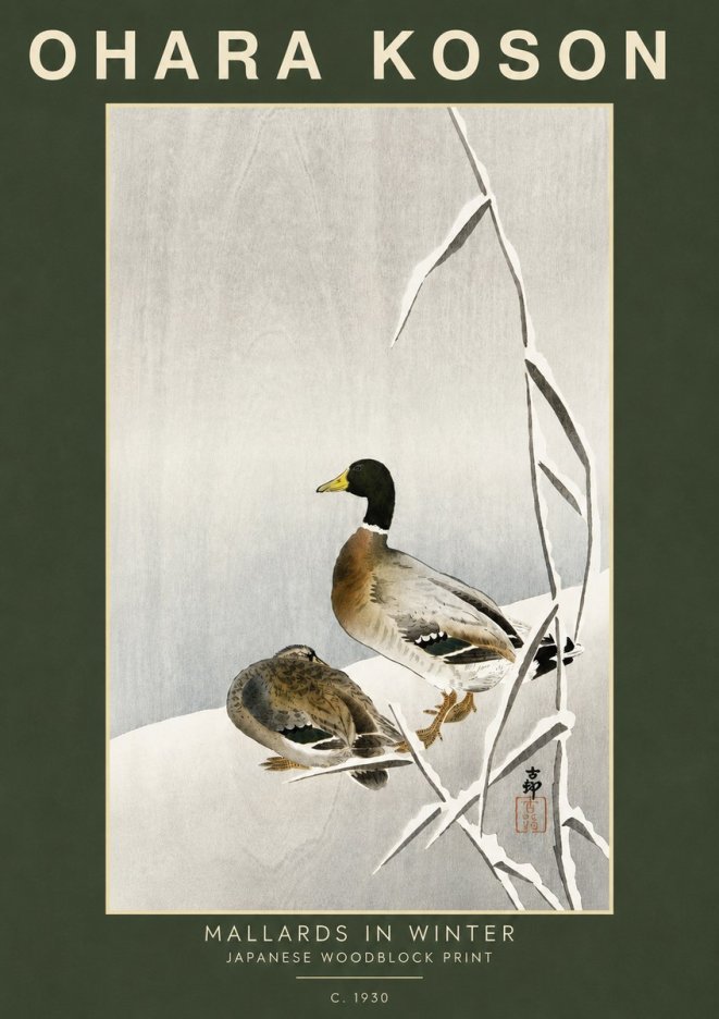 Ohara Koson Mallards in Winter No5 - Affiche