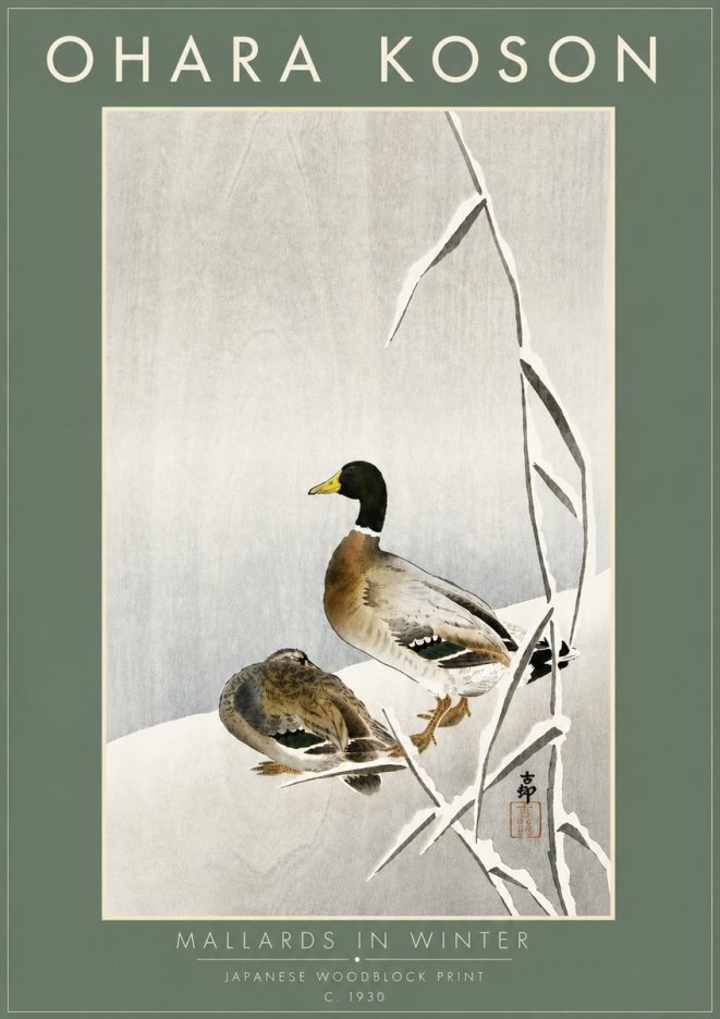 Ohara Koson Mallards in Winter No6 - Affiche