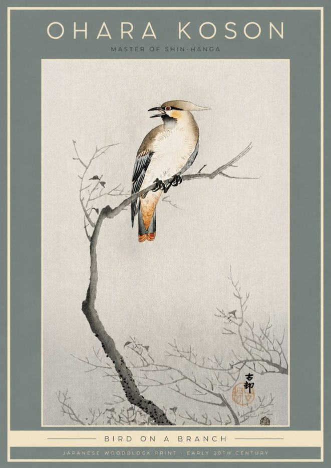 Ohara Koson Bird on a Branch I No2 - Affiche