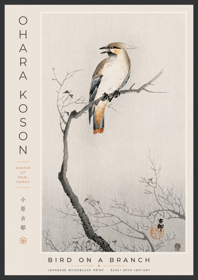Ohara Koson Bird on a Branch I No5 - Affiche