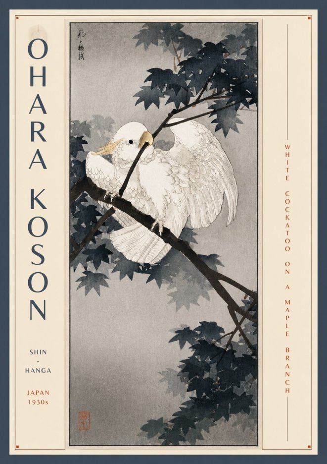 Ohara Koson White Cockatoo on a Maple Branch No3 - Affiche