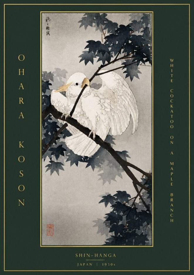 Ohara Koson White Cockatoo on a Maple Branch No5 - Affiche
