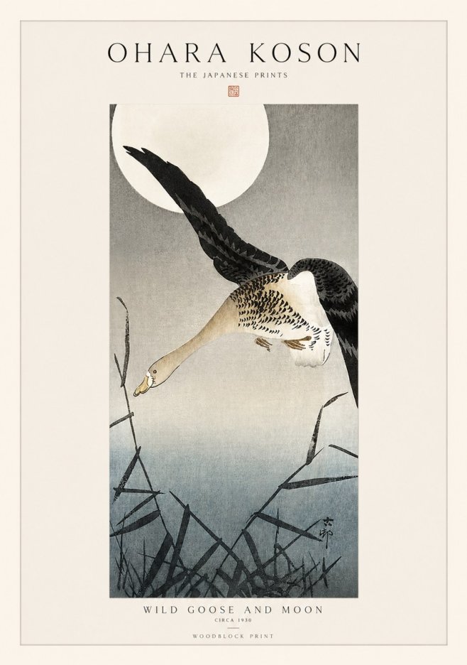 Ohara Koson Wild Goose and Moon No1 - Affiche