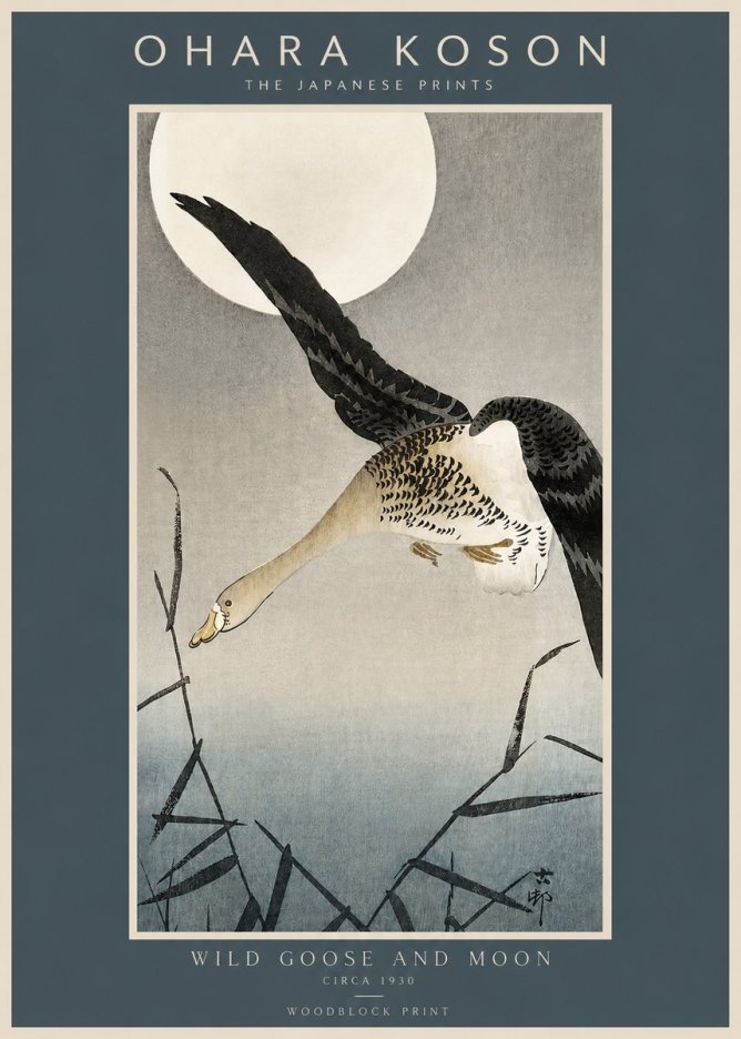 Ohara Koson Wild Goose and Moon No2 - Affiche