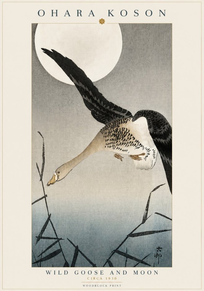Ohara Koson Wild Goose and Moon No3 - Affiche