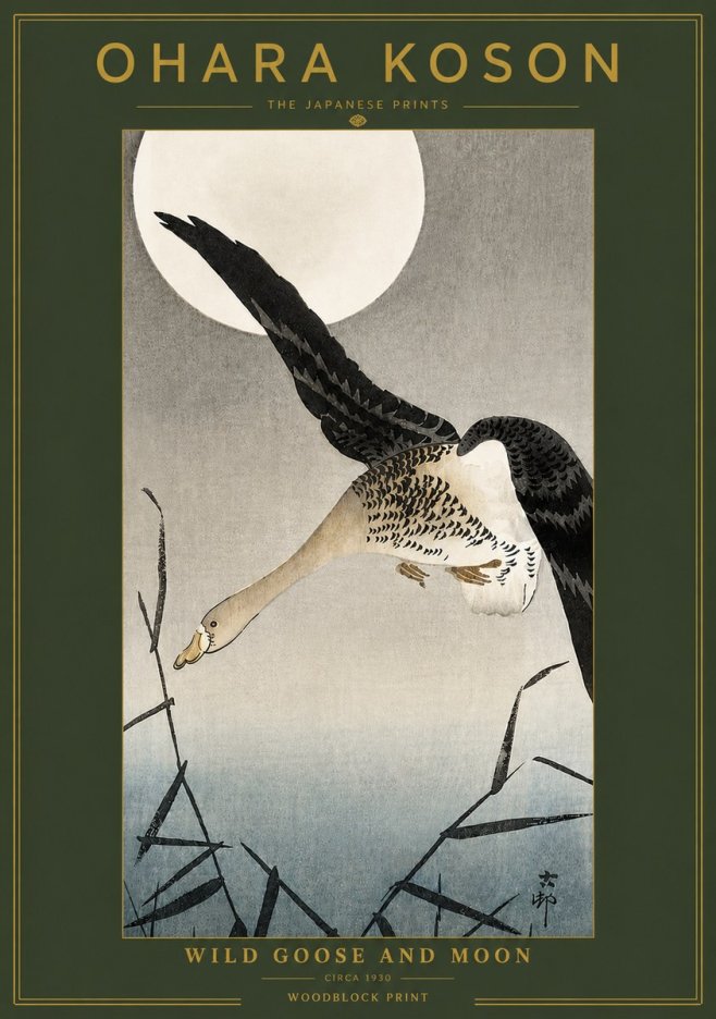 Ohara Koson Wild Goose and Moon No4 - Affiche