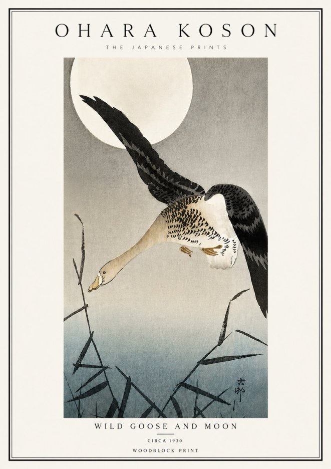Ohara Koson Wild Goose and Moon No6 - Affiche
