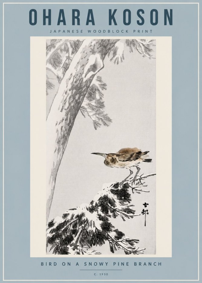 Ohara Koson Bird on a Snowy Pine Branch No4 - Affiche
