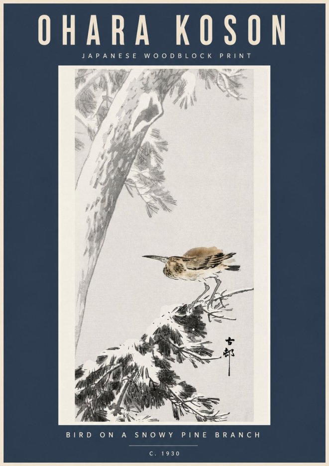 Ohara Koson Bird on a Snowy Pine Branch No5 - Affiche