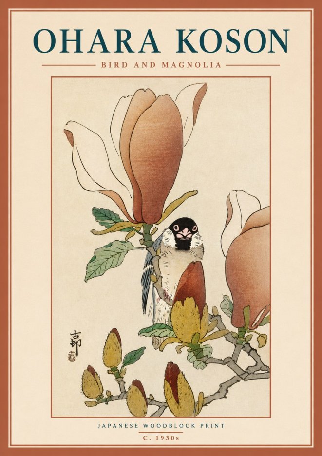 Ohara Koson Bird and Magnolia No3 - Affiche