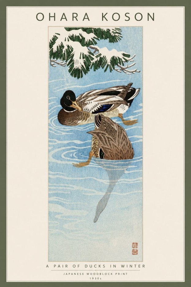 Ohara Koson A Pair of Ducks in Winter No3 - Affiche