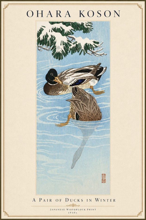 Ohara Koson A Pair of Ducks in Winter No6 - Affiche