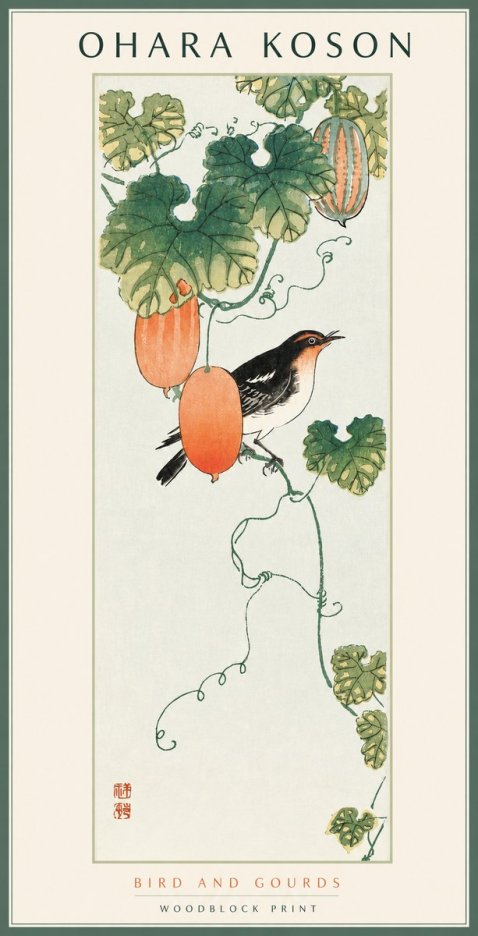 Ohara Koson Bird and Gourds No2 - Affiche