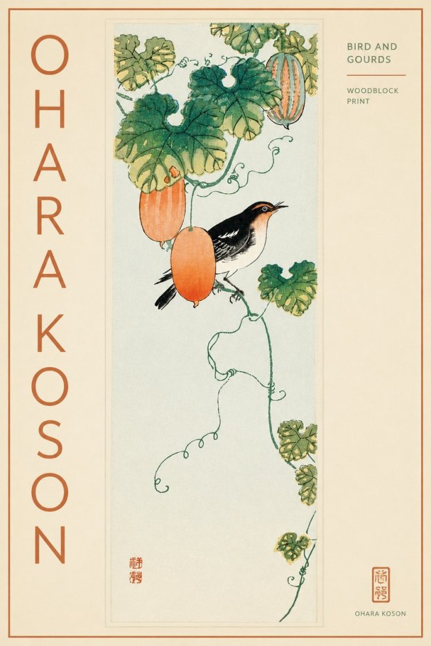 Ohara Koson Bird and Gourds No3 - Affiche