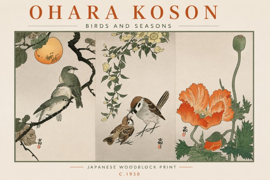 Ohara Koson Birds and Seasons No2 - Affiche