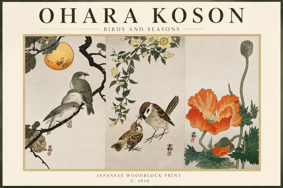 Ohara Koson Birds and Seasons No3 - Affiche