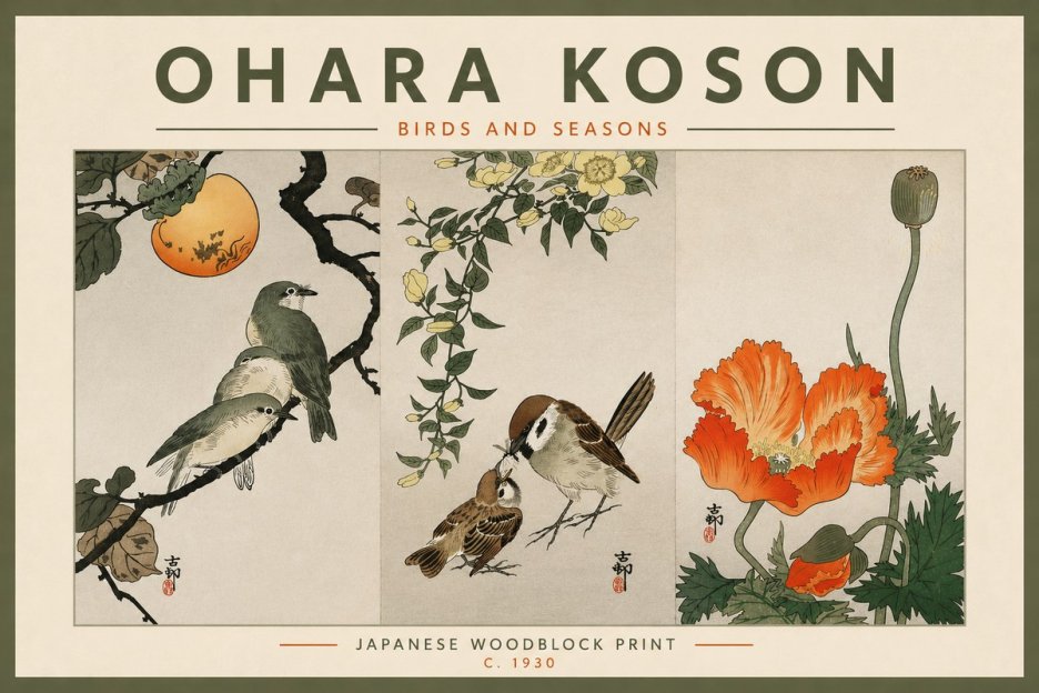 Ohara Koson Birds and Seasons No4 - Affiche