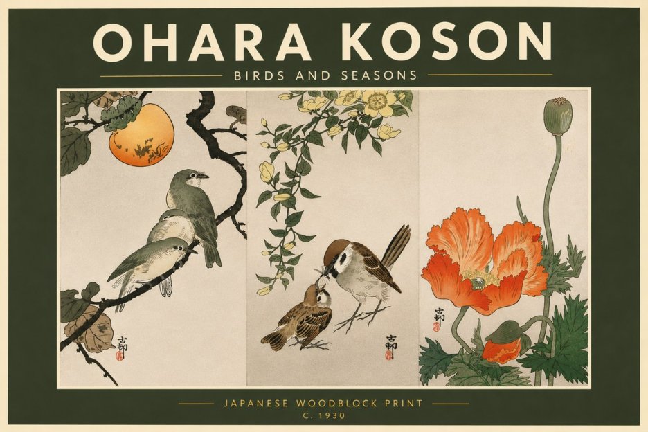 Ohara Koson Birds and Seasons No5 - Affiche
