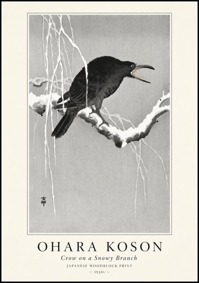 Ohara Koson Crow on a Snowy Branch II No1 - Affiche