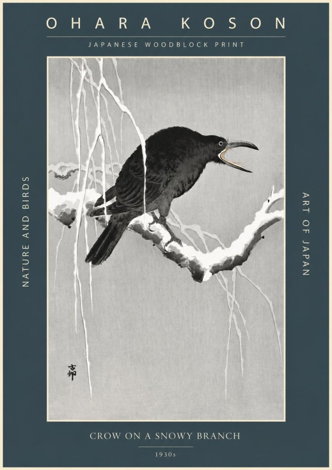 Ohara Koson Crow on a Snowy Branch II No2 - Affiche