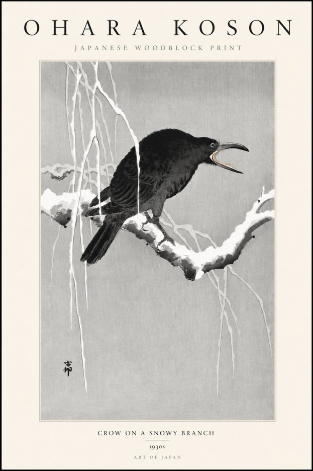 Ohara Koson Crow on a Snowy Branch II No3 - Affiche