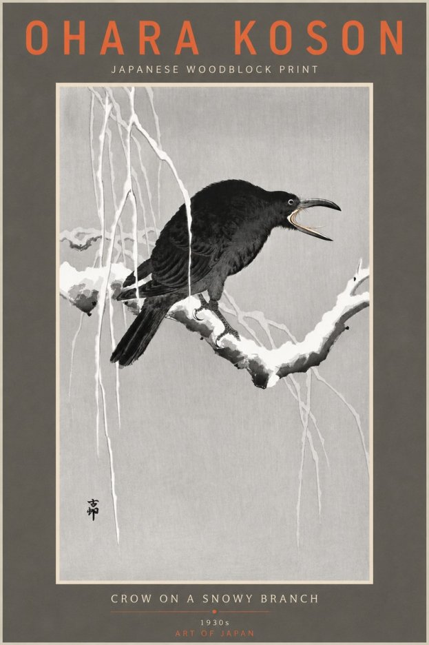 Ohara Koson Crow on a Snowy Branch II No4 - Affiche
