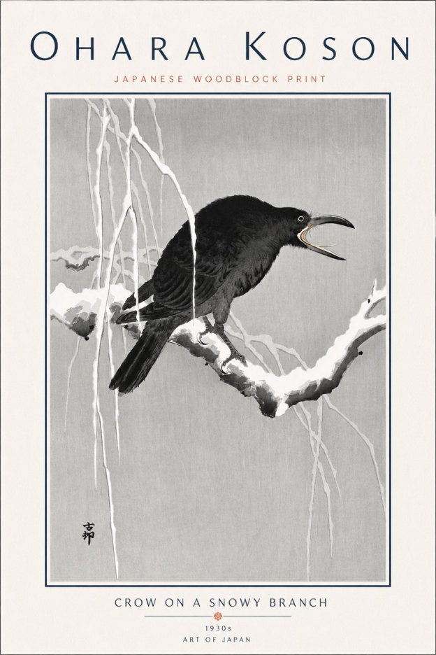 Ohara Koson Crow on a Snowy Branch II No6 - Affiche