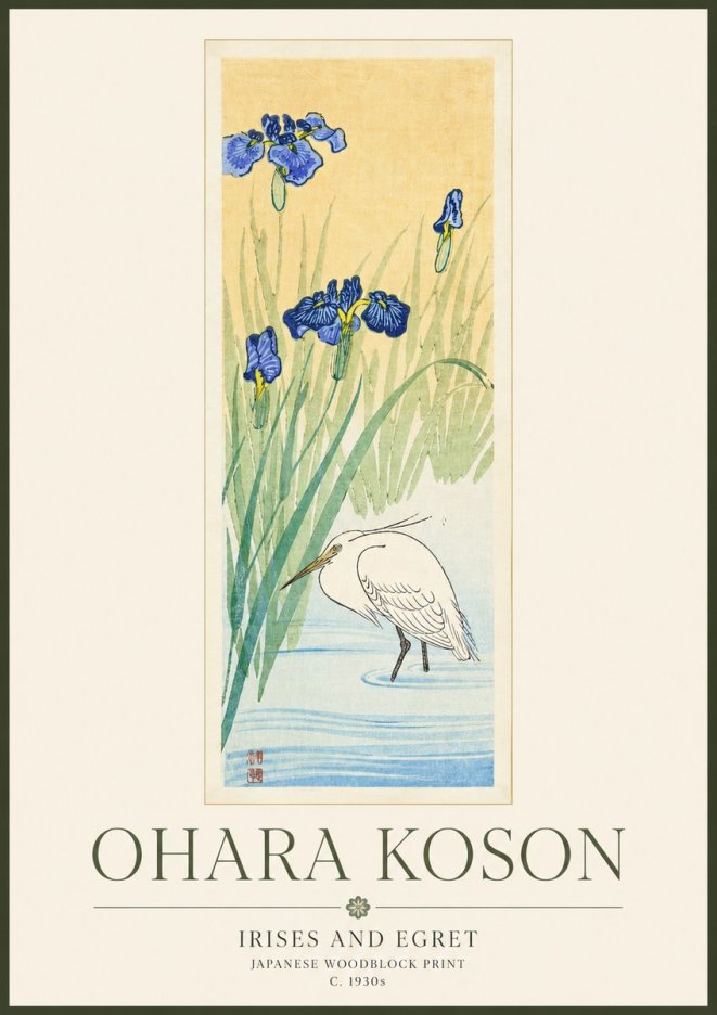 Ohara Koson Irises and Egret No3 - Affiche