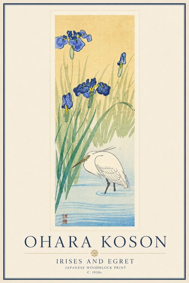 Ohara Koson Irises and Egret No6 - Affiche