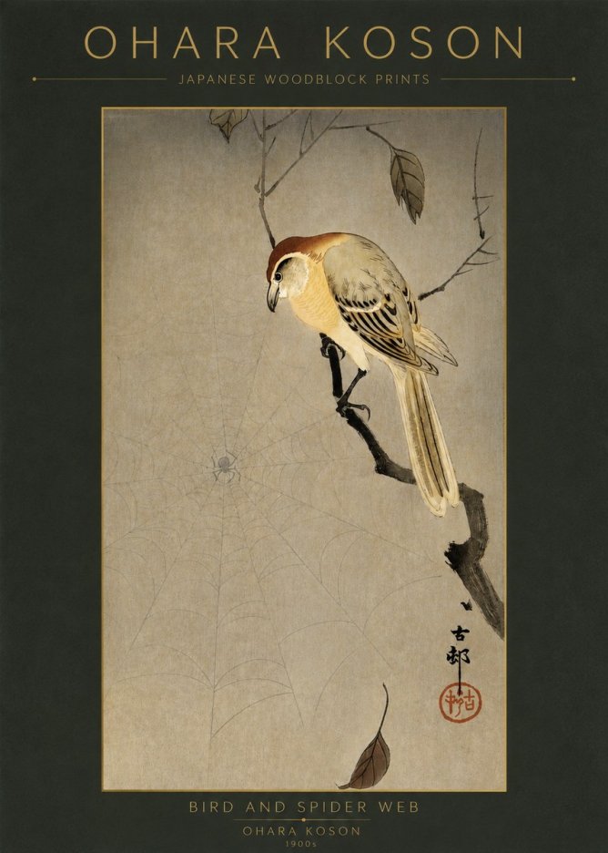 Ohara Koson Bird and Spider Web I No2 - Affiche