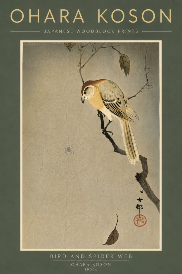 Ohara Koson Bird and Spider Web I No6 - Affiche