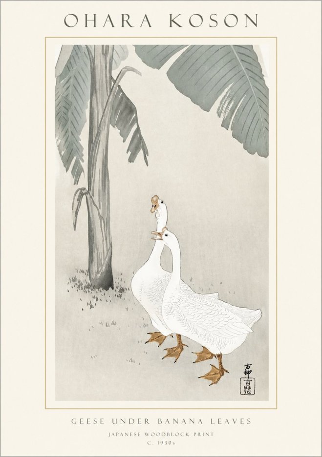 Ohara Koson Geese Under Banana Leaves No1 - Affiche
