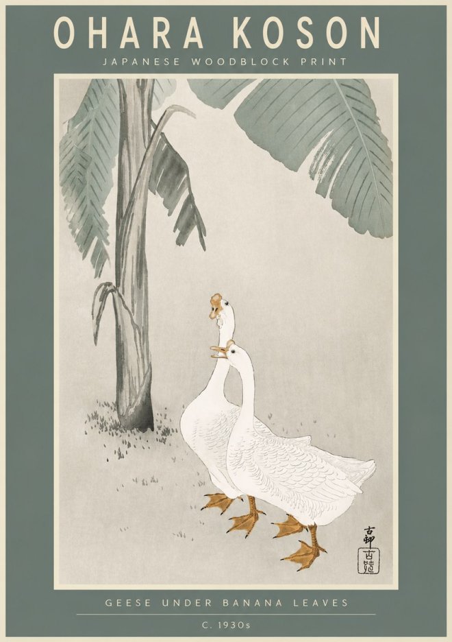 Ohara Koson Geese Under Banana Leaves No2 - Affiche