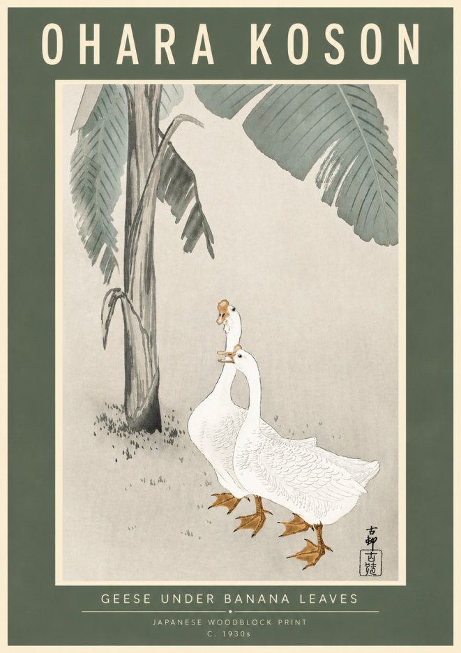 Ohara Koson Geese Under Banana Leaves No4 - Affiche