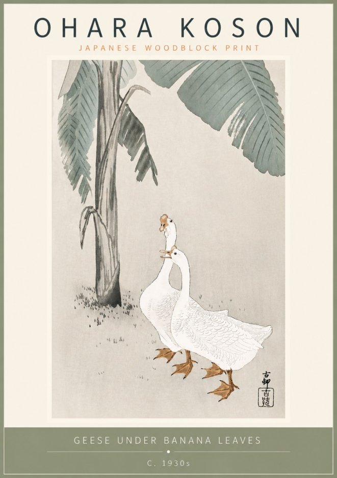 Ohara Koson Geese Under Banana Leaves No5 - Affiche