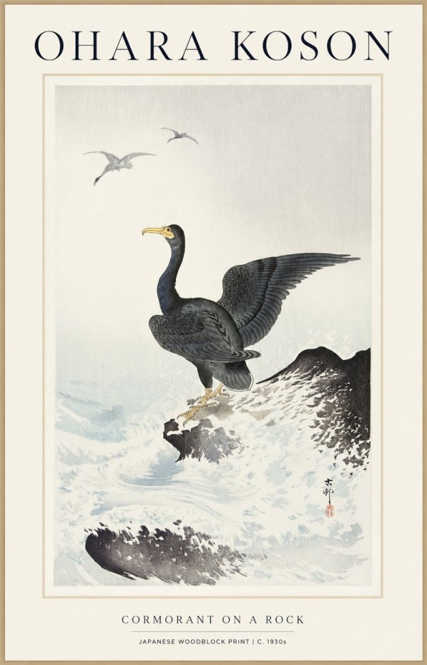 Ohara Koson Cormorant on a Rock No1 - Affiche