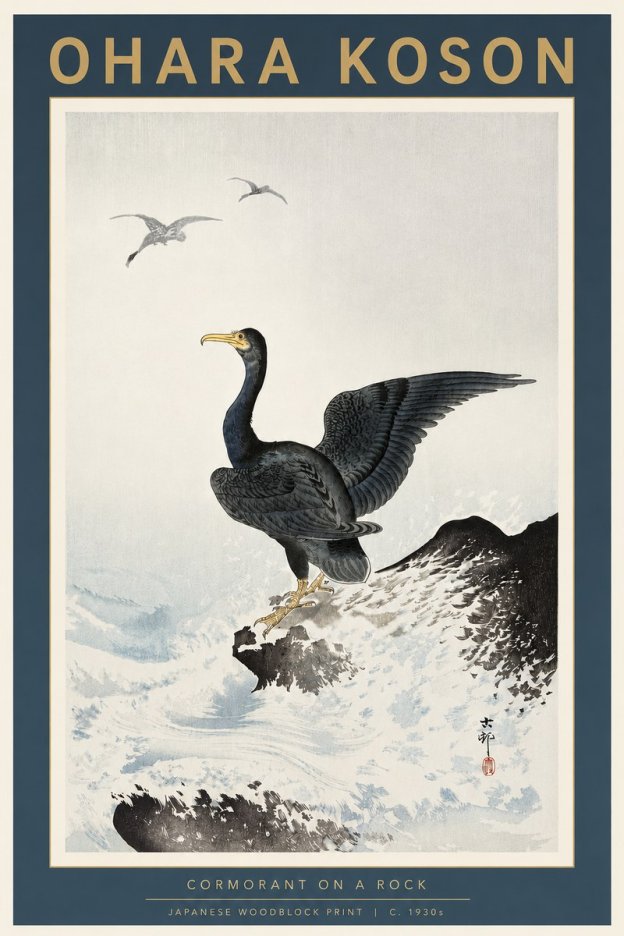 Ohara Koson Cormorant on a Rock No4 - Affiche