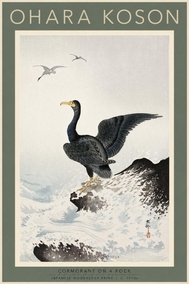Ohara Koson Cormorant on a Rock No5 - Affiche