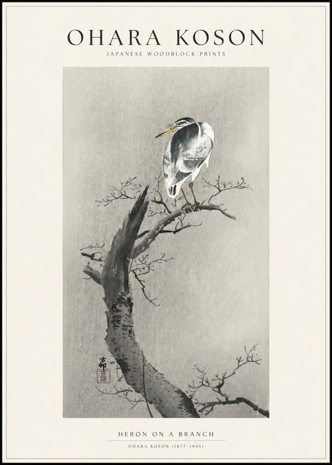 Ohara Koson Heron on a Branch No1 - Affiche