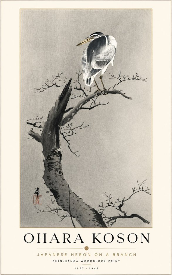 Ohara Koson Heron on a Branch No2 - Affiche
