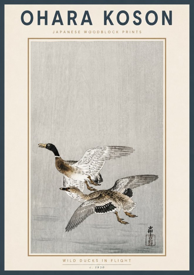 Ohara Koson Wild Ducks in Flight No4 - Affiche
