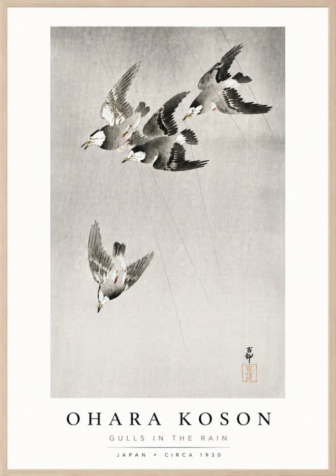 Ohara Koson Gulls in the Rain No3 - Affiche