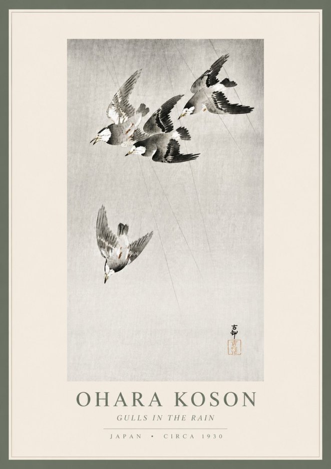 Ohara Koson Gulls in the Rain No4 - Affiche