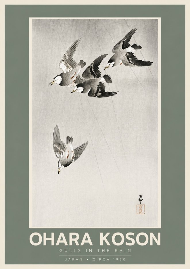 Ohara Koson Gulls in the Rain No5 - Affiche