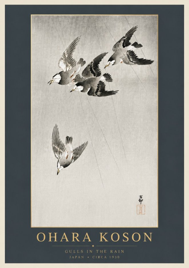 Ohara Koson Gulls in the Rain No6 - Affiche