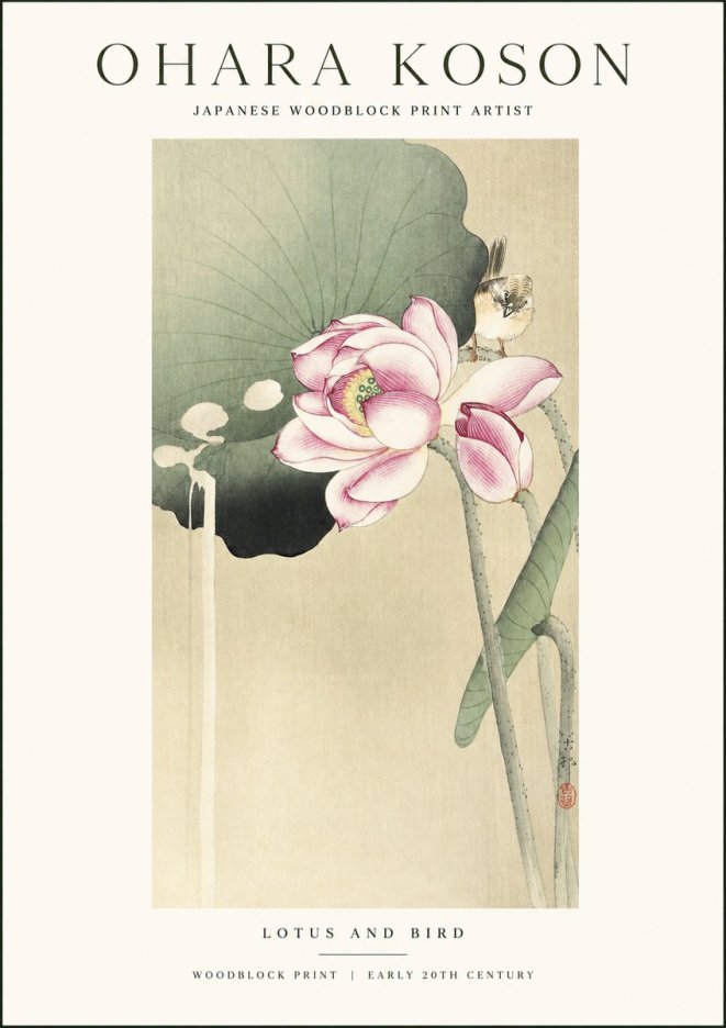 Ohara Koson Lotus and Bird No1 - Affiche