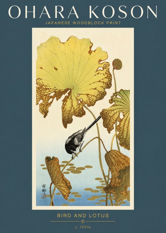 Ohara Koson Bird and Lotus No2 - Affiche