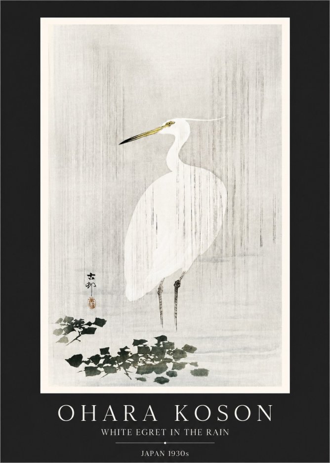 Ohara Koson White Egret in the Rain No3 - Affiche