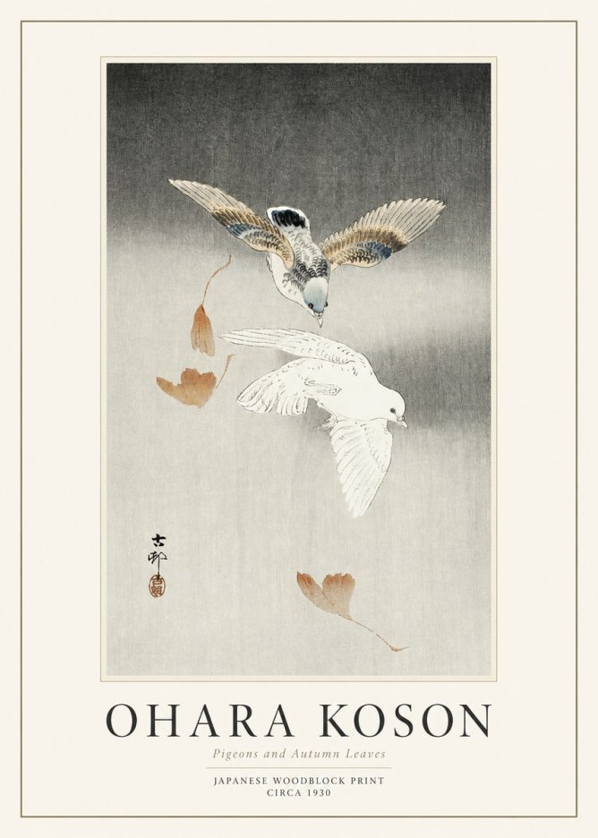Ohara Koson Pigeons and Autumn Leaves No1 - Affiche